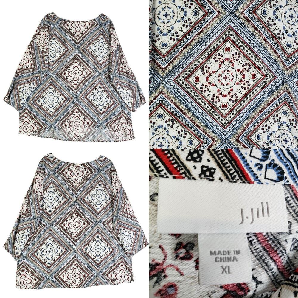 J. Jill Blouse Shirt Top Size XL Geometric Multicolor Long Sleeve Boho